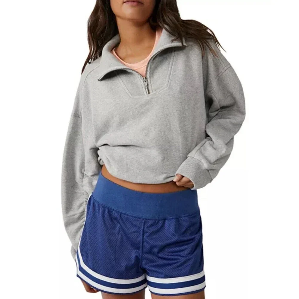 Free People Movement Valley Girl Quarter Zip Sweatshirt Size L Gray